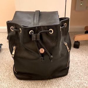 Black Faux Leather Backpack